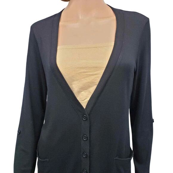 Splendid Boyfriend Cardigan Sweater Women M Roll Tab Long Sleeves Modal Black - Picture 3 of 12